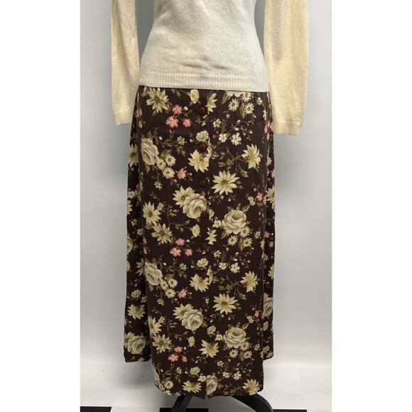 Y2K Maxi Skirt Chocolate Brown Large Whimsigoth Forest fairy Cottage Full Button - Picture 2 of 12
